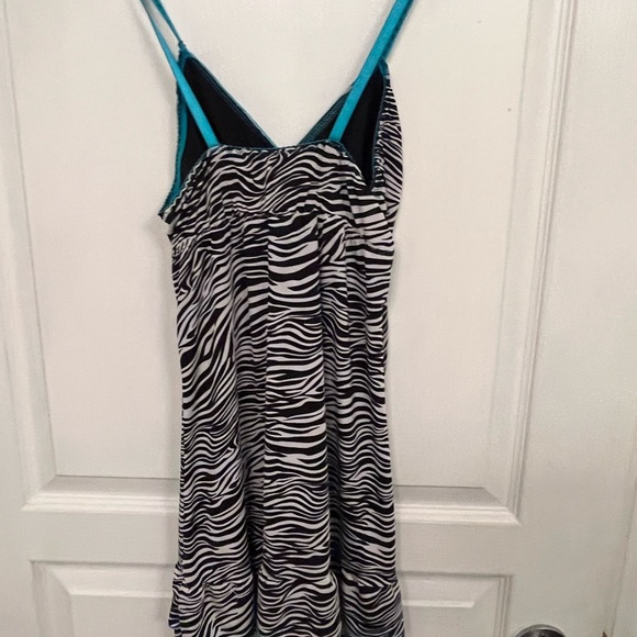 Pucker Up Lacey Zebra Print With Turquoise Blue Lace Trim.  Flouncy Tiered Hem L - Picture 5 of 9